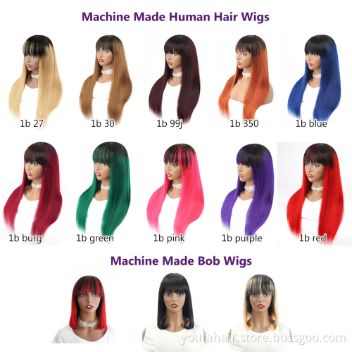 Wholesale Brazilian Remy Human Hair None Lace Wigs for Women 1b 350 Ombre Orange Color Full Machine Made Straight Wig With Bangs